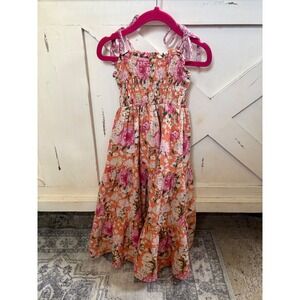 SweetHoney Girls 3T Beach Maxi Dress Floral Cotton Gauze Smocked Tiered Vacation